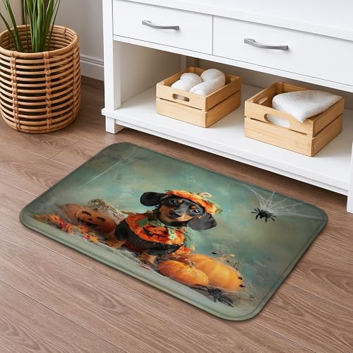Tapete de baño de secado rápido con diseño de perro salchicha de Halloween, absorbente, antideslizante, de espuma viscoelástica, lavable, para baño, inodoro, decoración de 20 x 32 pulgadas