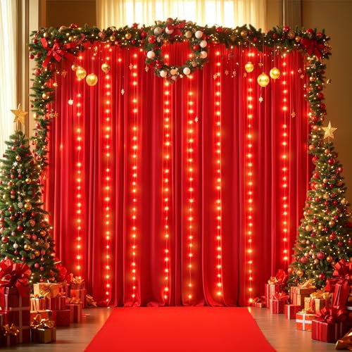 Telón de fondo rojo 10x10 pies con luces y 2 paneles miniatura 2