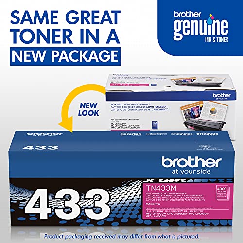 Brother Genuine High Yield Toner Cartridge, Tn433M, Replacement Magenta Toner, Page Yield Up To 4,000 Pages, Amazon Dash Replenishment Cartridge, Tn433 #TOP2