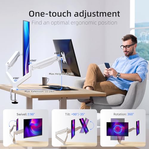 Image of Suptek Dual Monitor Mount Stand-Height Adjustable Gas Spring Monitor Arm Desk Mount for 2 Monitor Screens 17 to 32 inches - Each Arm Holds up to 22lbs,White(MD8SPW)