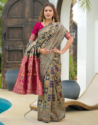Image of SIRIL Women's Banarasi Weaving Soft Silk Saree With Unstitched Blouse Piece(4791S141 Green)