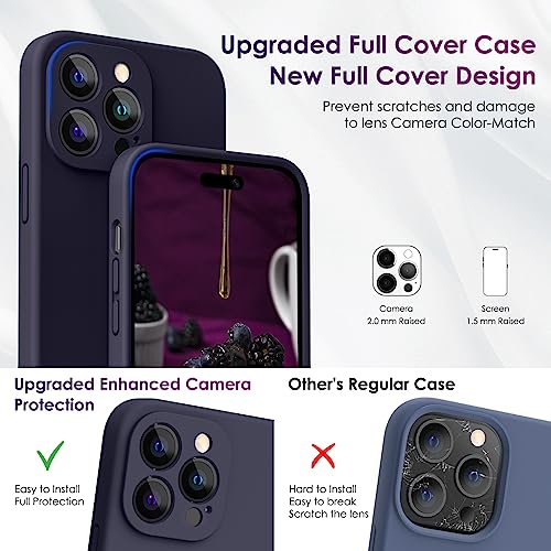 CALOOP Slim-Fit for iPhone 14 Pro Case,Skin Soft Liquid Silicone,Sturdy Hard Frame Shockproof Cover with Anti-Scratch Microfiber Lining,Full Protection for Screen and Lens 6.1 inch Lens(Dark Purple) - Image 3