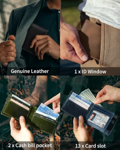 Image of Artpaxy Mens Wallet Bifold Genuine Leather RFID Blocking Wallet for Men with 1 ID Window 13 Card Holders 2 cash pockets 1 Gift Box