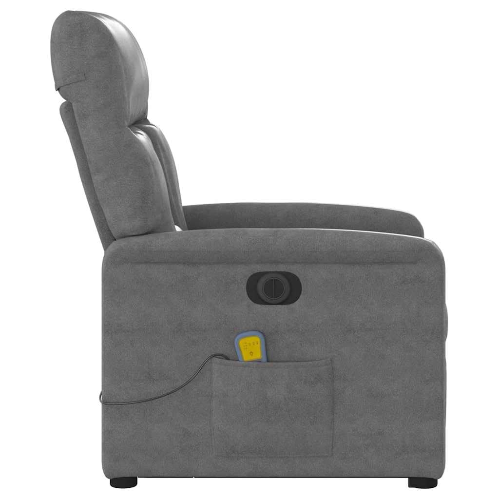 Sillón de masaje eléctrico con ayuda para levantarse, color gris oscuro, funda de tela de microfibra de 6 puntos, masaje vibratorio, sillón de relax con función reclinable y amplios