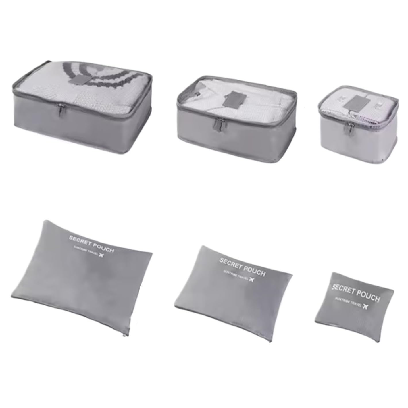 Organizer da viaggio di grandi dimensioni 6 pezzi Valigia portatile Vestiti Scarpe Borsa for trucco Deposito bagagli(L-Grey)