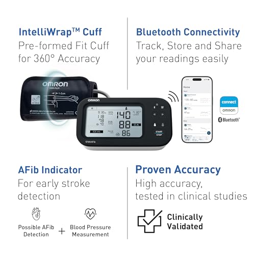 Image of Omron Smart BP Monitor, Clinically Validated with AFib Detection & Bluetooth, Dual Display, Fully Automatic Upper Arm Blood Pressure Monitor with IntelliWrap Cuff (HEM-7383T1)