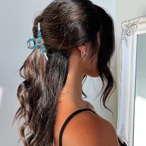 2 PACK Extra Turquoise Blue Stone Sun Hair Claw Clip, Metal Retro Style Hairpin Western Hair Clip, Nonslip Hair Accessories for Thick Hair miniatura 7