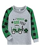 Camiseta infantil del Día de San Patricio para niñas y niños, camiseta del Día de San Patricio, camiseta de manga larga a cuadros azul búfalo, 2-7T, # Carretilla elevadora, 12-24 meses
