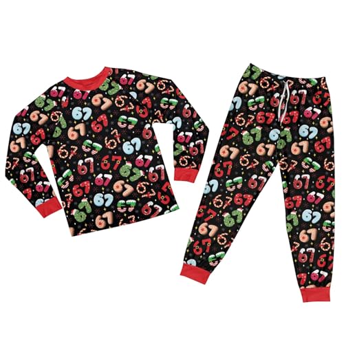 6 7 Costume Christmas Black Sweater And Pants 67 Kid Christmas Sets 6 7 Meme Funny 𝙋𝙖𝙟𝙖𝙢As 2 Piece Six Seven Winter Long Sleeve Top And Pants Set For Boys Girls 2-14 Y