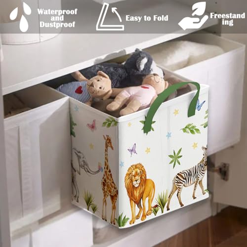 Image of Runtoo Safari Animal Nursery Decor Baby Basket Woodland Elephant Giraffe Baby Shower Decorations Gift Basket Toddler Toy Box Laundry Hamper Closet Storage Bins