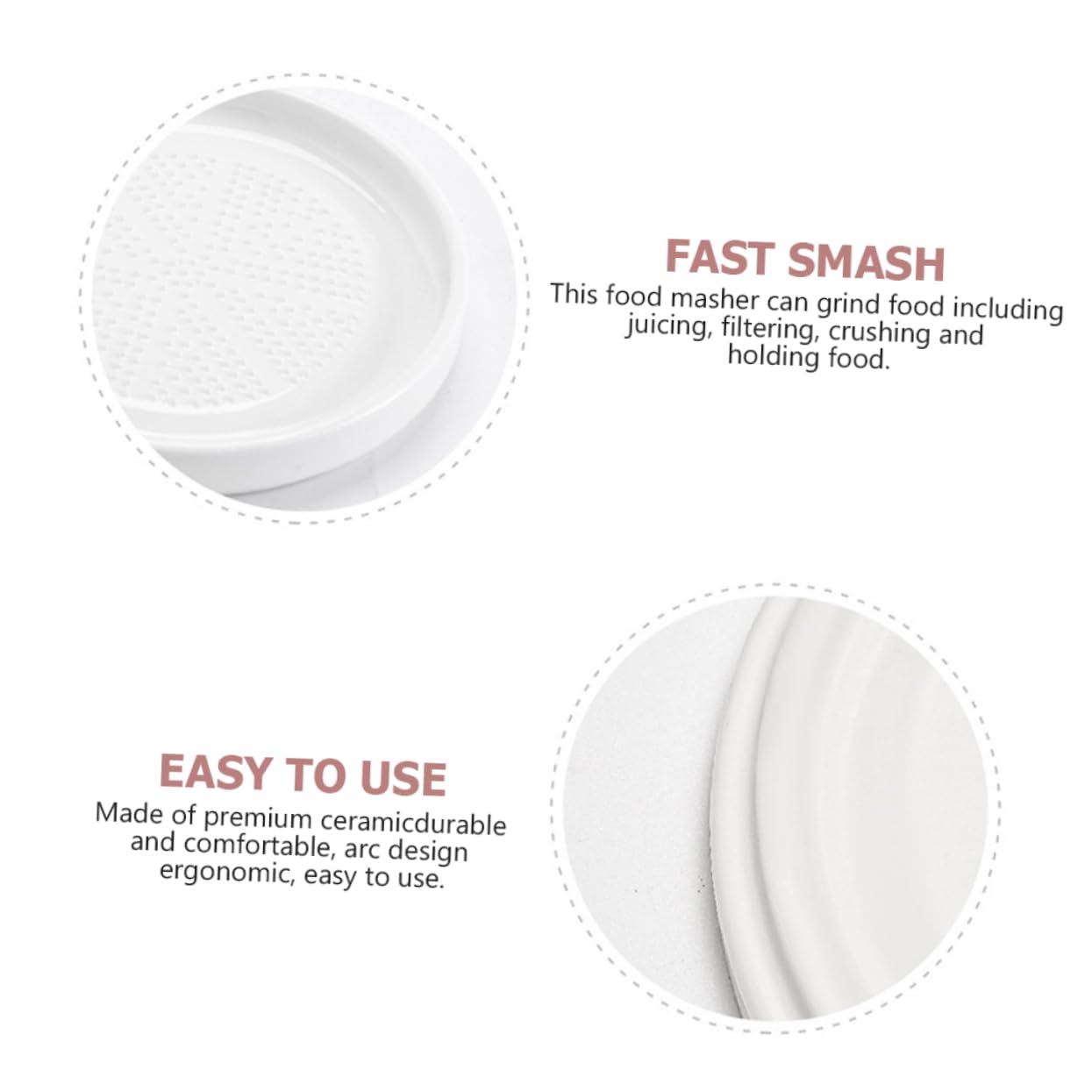 CIYODO 1 Set Garlic Crusher Bowl Manual Food Grinding Tool for Garlic Ginger Easy to Clean Ergonomic Design for Cooking Food Preparation