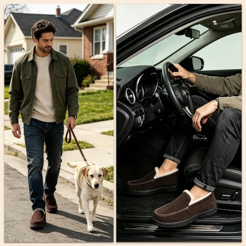 Image of Lulex Moccasins for Men House Slippers Indoor Outdoor Plush Mens Bedroom Shoes with Hard Sole