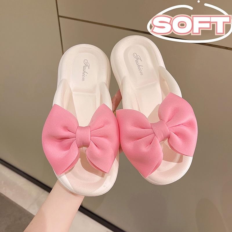 Bow Sandals for Women Y2K Flip Flop Aesthetic Kawaii Beach Slippers Cute Slip on Flat Summer Comfort Walking Shoes Outdoor Indoor Shower Slippers4