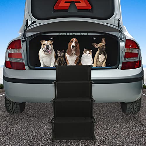 OHMG Faltbare Hunderampe, verstellbare Rampe, zusammenklappbare Hundetreppe, für große und kleine Hunde, Stufen für Haustiere, Auto-Rampe, 75 kg, aufladbar, für alle Fahrzeuge