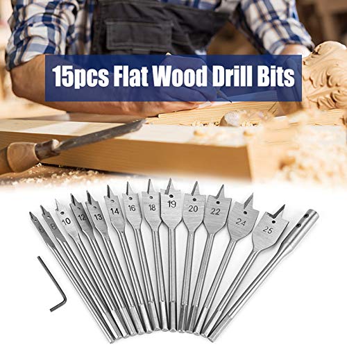 ANKROYU 15PCS Hole Saw Drill Bit, Carbon Steel Flat Wood Drill Bits, 6 25mm Wood Flat Hole Drill Bit, Flat Hole Cutting Drill Bit for Wood Drilling Power Tools