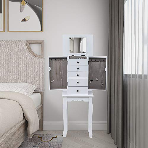 Karl Home White Jewelry Armoire With Top Flip Mirror And Storage Organizer thumb #1