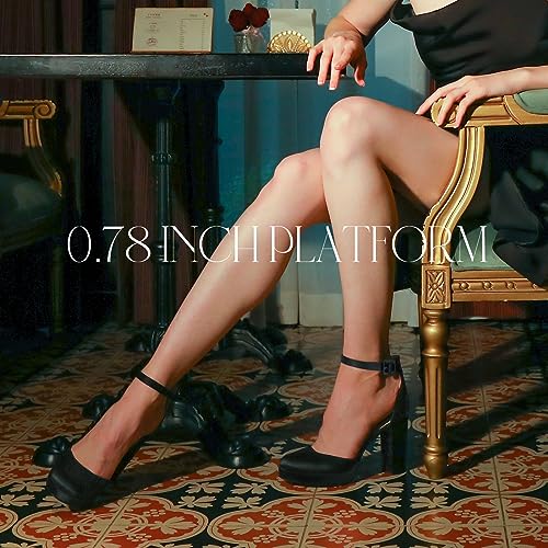 Image of Ankis Black Platform Closed Toe Heels for Women, Womens Heels Closed Round Toe Chunky Block Pumps Shoes, 4 Inch