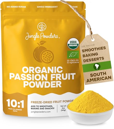 Jungle Powders Passion Fruit Powder Organic 5 Ounce Bag, Freeze Dried Passion Fruit Extract Powder for Baking Smoothies Juice Concentrate Puree - Additive Free Lilikoi Granadilla Maracuya Supplement