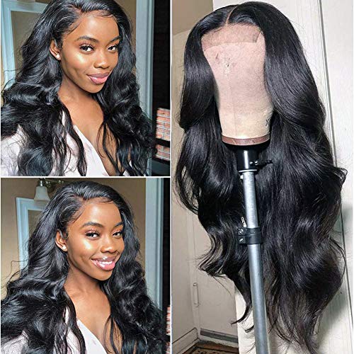 Hepoiss Lace Front Human Hair Wigs Pre Plucked Hairline Bleached Knots 150% Density Brazilian Body Wave Lace Front Wigs with Baby Hair Natural Color (22 inch, 4x4 Body Wave Wigs)