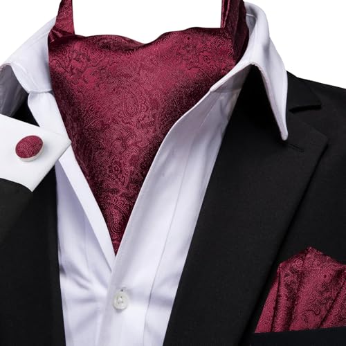 Image of Dubulle Paisley Floral Ascot for Men Self Tie Mens Cravat and Pocket Square Cufflinks Wedding