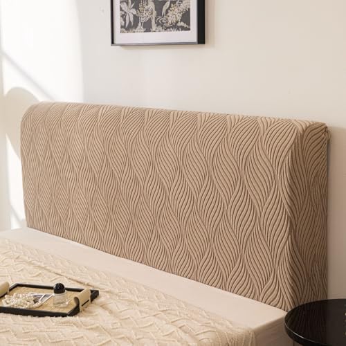 Image of HOMETHREADS Stretchable Lycra /Velvet Headboard Cover | Soft, Dust-Proof & Wrinkle-Resistant Bed Back Protector | Fits Leather, Wooden & Fabric Bedsides | for 6ft to 6.5ft Beds(Beige, 172x65cm)