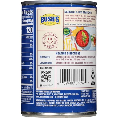 Image of BUSH'S BEST 16 oz Canned Mild Red Chili Beans, Source of Plant Based Protein and Fiber, Low Fat, Gluten Free, (Pack of 12)
