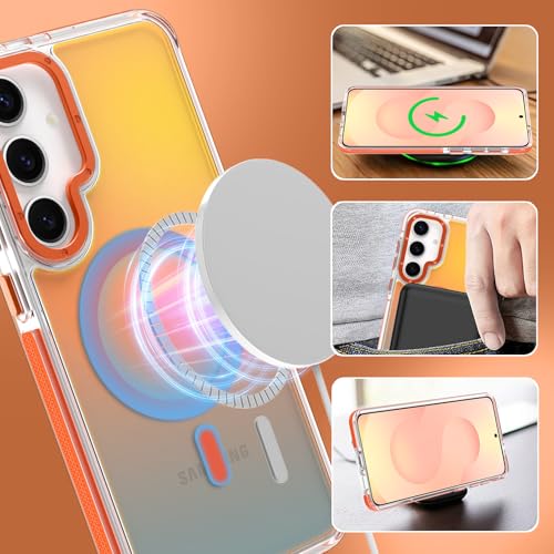 Image of Magnetic Case for Samsung Galaxy S25 Plus [Compatible with Magsafe] [Cute Fashion Fluorescent Design] [1 Screen Protector] Slim Translucent Matte Case for Galaxy S25 Plus 6.7 inch, Orange