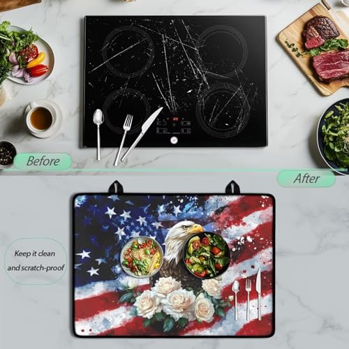 Image of 4th of July Gas Burners Top Covers, American Flag Eagle, Soft Extra Large Stove Top Cover for Electric Non-Slip Rubber Base Surface Heart Resistant Oven Cover Mat 30x21 Inch