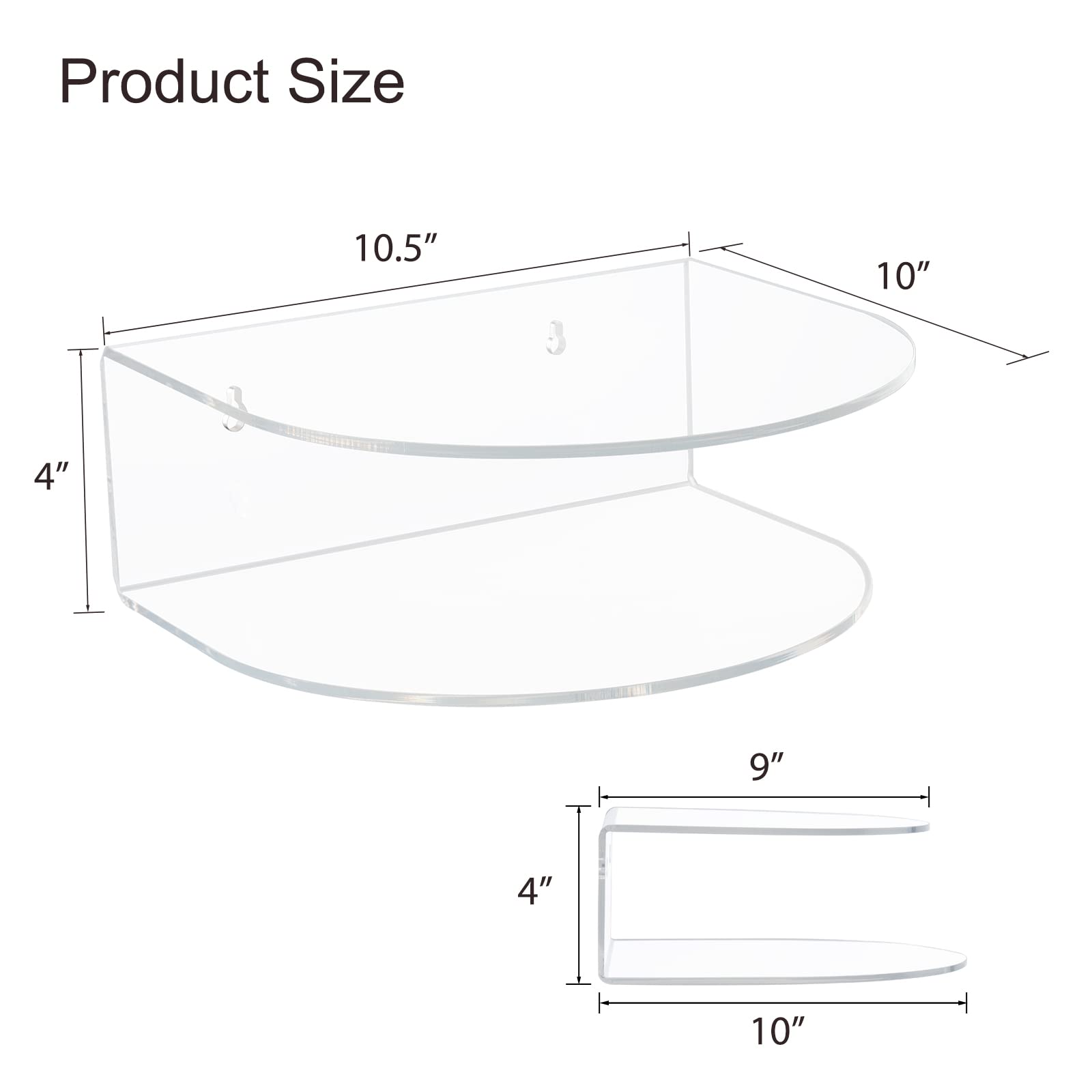 Juego de 2 mesitas de noche flotantes de acrílico, mesa de noche montada en la pared para dormitorio, colgar, carga de 8 libras, 10.5 pulgadas de largo x 10 pulgadas de ancho x 4 pulgadas de 2