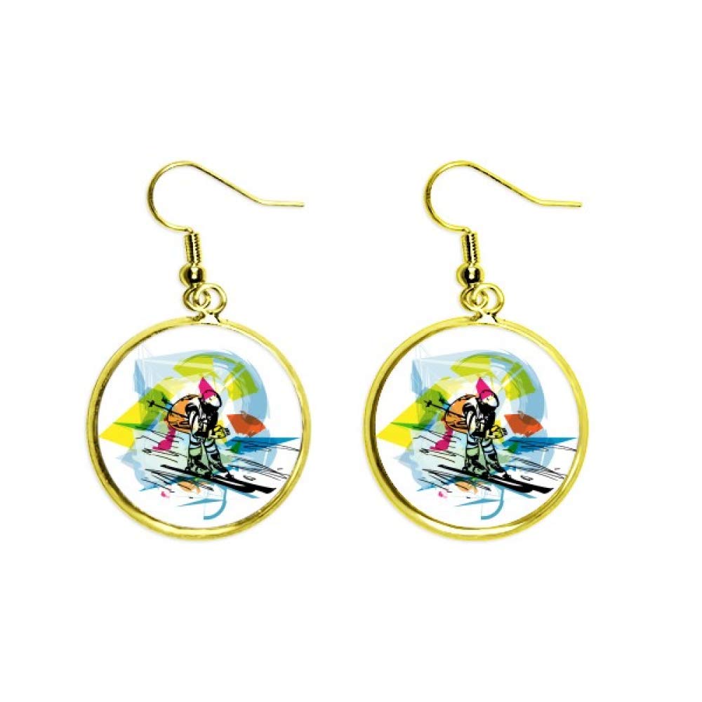 Esquí acrobático pendientes de mujer en tono dorado con diseño colgante de gota 2