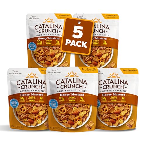 Image of Catalina Crunch Protein Snack Mix, Honey Mustard, 5.25 oz Bag (Pack of 5) | 10g Protein, 1g Sugar per Serving, Good Source of Fiber, Gluten Free, Packaging May Vary