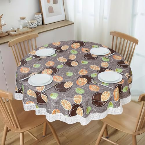 Image of Dakshya Industries PVC Waterproof Round Table Cover for 4 Seater Dining Table | 60 Inch Round Printed Table Cover | Spill Proof, Oil Resistant, Heat Resistant, Wipe Clean