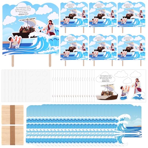 GlikCeil 24 Sets Jesus Walks on Water Craft Kit DIY Sunday School Crafts Christian Religious Jesus Faith Gifts for Home VBS Sunday School Activities Party Decorations