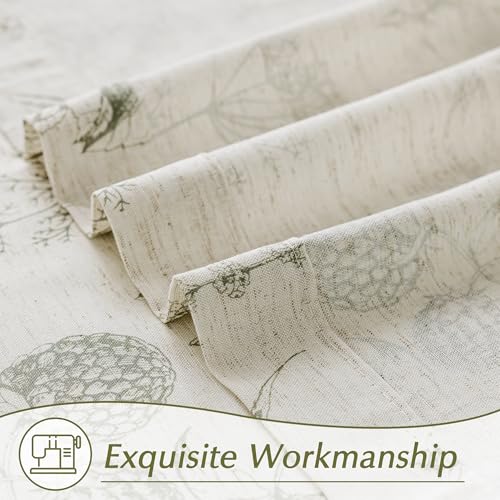 Image of FMFUNCTEX Linen Curtains Floral Patterned Curtain for Bedroom Living Room, Sage Green Curtains 96 Inches Long Farmhouse, Light Filtering Beige Window Curtain Grommet Top 2 Panels Set