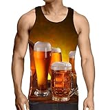 Hiser 3D Drucken Herren Tank Top Sommer, Sport Muskelshirt Ärmellos T Shirt Fitness Unterhemd Top Shirt für Outdoor Beach Party oder Gym Jogging Running (Braunes Bier,XL)