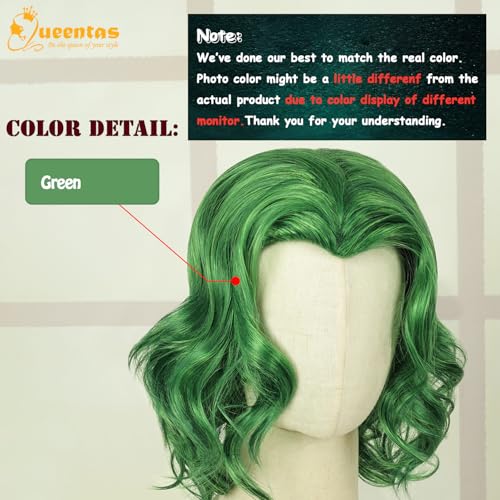 Image of QUEENTAS Short Green Wig for Men Clown Wigs for Men 70s 80s Mens Cosplay Halloween Costume Wig