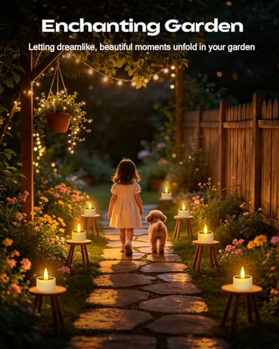 Image of Solar Tea Lights Outdoor Waterproof, 8 Pcs LED Votive Candles-1.57''x1.77'' | Rechargeable Dusk to Dawn Lighting Small Candles, Flameless Flickering Little Tealights, Lantern Table Garden Patio Decor