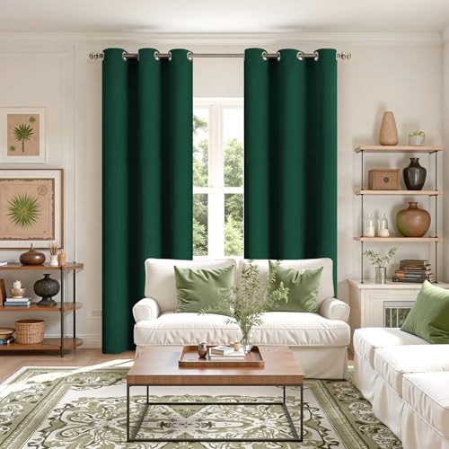 Image of YoungsTex Emerald Green Blackout Curtains for Bedroom 84 Inch Length - Thermal Insulated with Grommet Room Darkening Window Drapes for Living Room, 2 Panels, 42 x 84 Inch