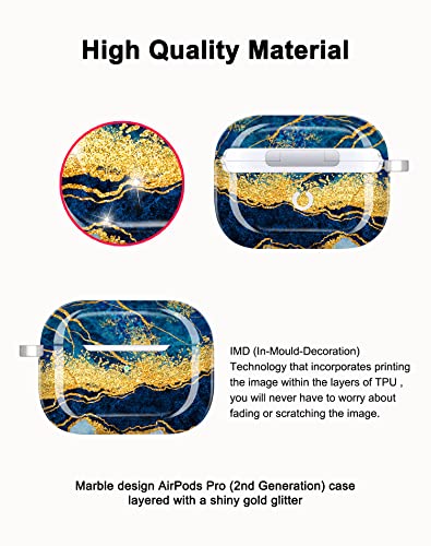 JIAXIUFEN for Airpods Pro 2nd Generation Case Cover Gold Glitter Marble Design Protective TPU Skin for Women Girl with Keychain Compatible with AirPods Pro 2019/Pro 2 Gen Case 2022 - Image 2