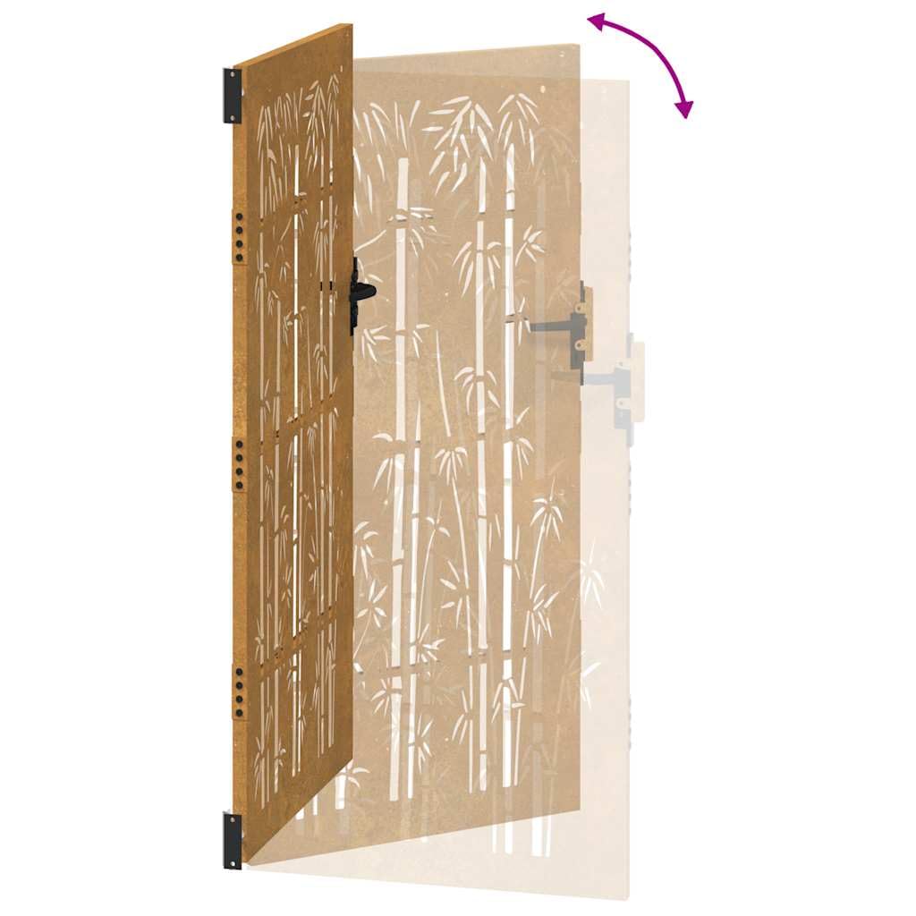 vidaXL Puerta de jardín Acero corten diseño bambú 85x175 cm, Puerta de Metal, Puerta Delantera de jardín, Puerta de jardín con Cerradura