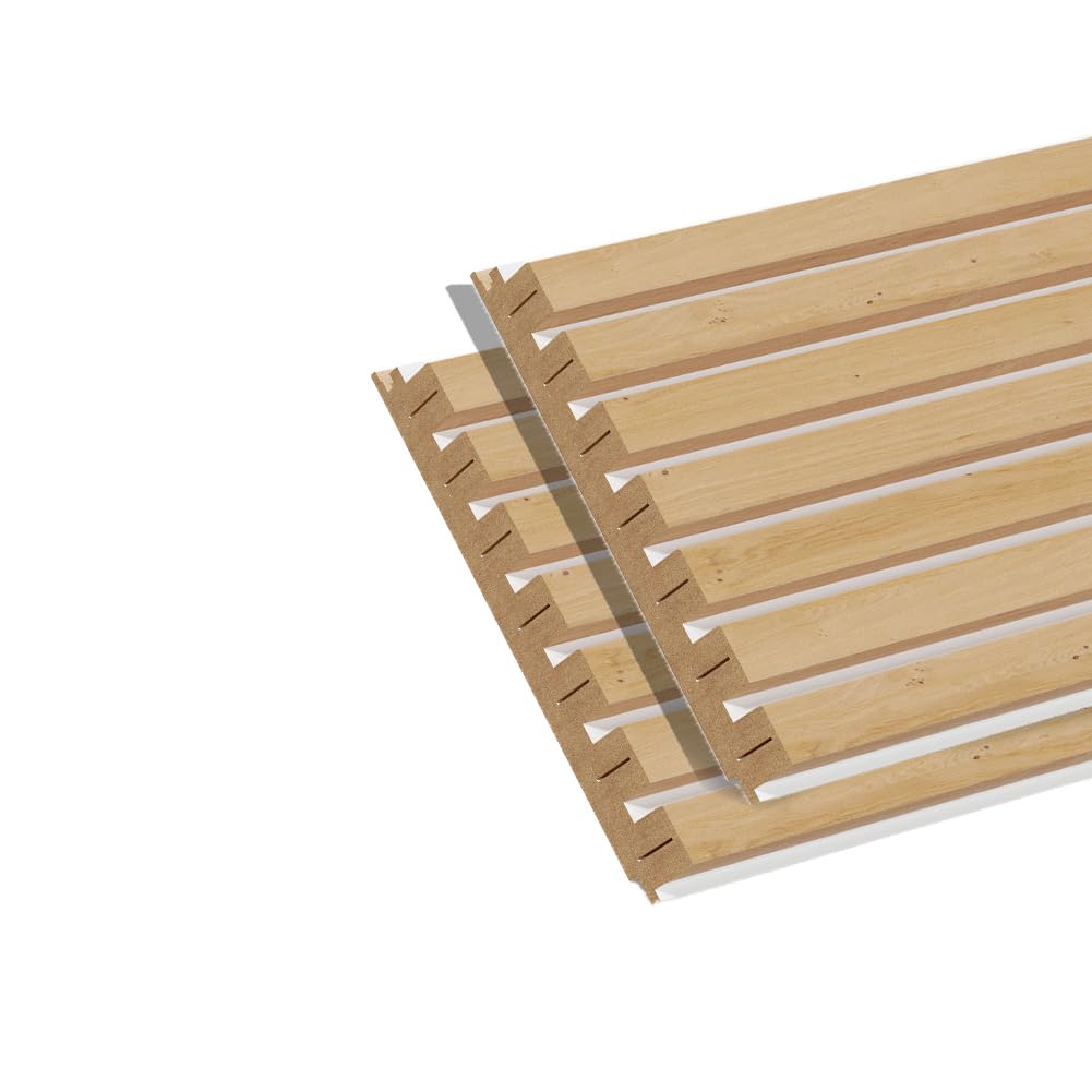 Tasseaux MDF chêne clair fond blanc panneau mural 1250 mm