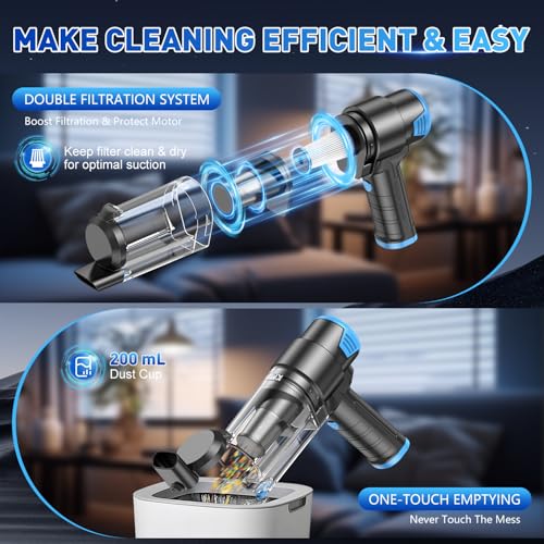 Image of KMM Handheld Car Vacuum Cleaner, 16000PA Air Duster & Vacuum Cleaner, 120W High Power Hand Held Vacuum Cordless, Portable Vacuum Rechargeable with Multi-Nozzles & LED Light for Car, Home, Pet, Office