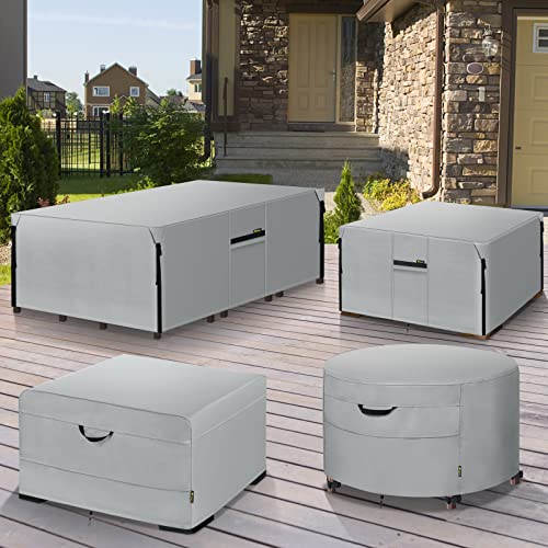 Pteromy Waterproof Patio Table Cover, Heavy Duty 600D Canvas Patio Furniture Covers For Outdoor Dining Table And Chairs (Pewter Gray, 111''X 74'') #TOP5