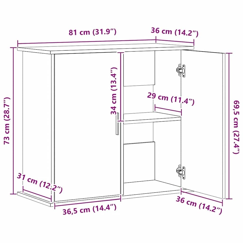 Mangloder - Soporte para acuario, mueble de madera de roble artesano, 81 x 36 x 73 cm, con 4 compartimentos, puerta, espacio de almacenamiento para alimento de peces, accesorios y vivienda