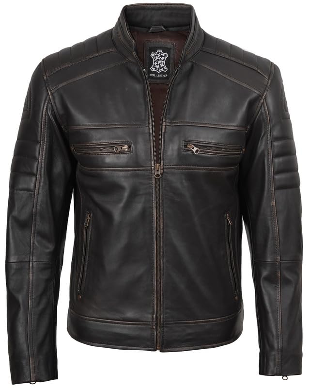 Image of Blingsoul Men's Leather Jacket - Real Lambskin Motorcycle Cafe Racer Biker Style Jacket