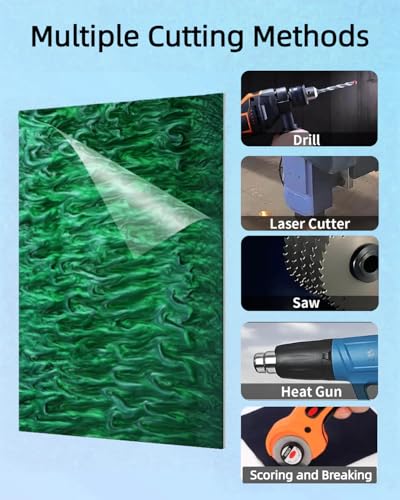 Image of TOEPODO Cast Acrylic Sheet Pearlescent Ripple Acrylic Sheet 1 /8 inch Thickness, 19 inchx12 inch, Marble Acrylic Sheets Suitable for Laser Cutting, Ideal Material for DIY Crafts /Home Deco(2pcs,Green,19x12inch)