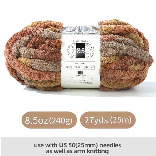 Image of Chunky Chenille Yarn for Hand Knitting 8 Jumbo Pack Jumbo Chunky Yarn for Hand Soft Blanket Knitting, Bulky Thick Fluffy Yarn for Crocheting (Pudding)