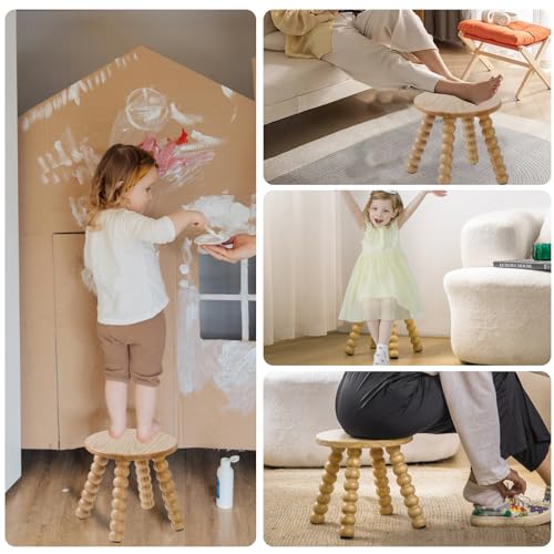 Image of Solid Wooden Step Stool for Adults, 10 inch Stool for Kids Perfect Matched Sensory Table, Sturdy and Versatile Short Foot Stool for Bathroom, Kitchen, Bedroom, Plant Stand Natural