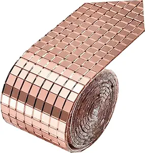 ZIKWOR 1600 Pieces Self-Adhesive Mosaic Tiles| Square Glass Mirrors| Mosaic Tiles Mirror Mosaic Stickers for DIY Craft Decoration, Home Decoration (Rose Gold, 5 x 5 mm)(1 pcs)