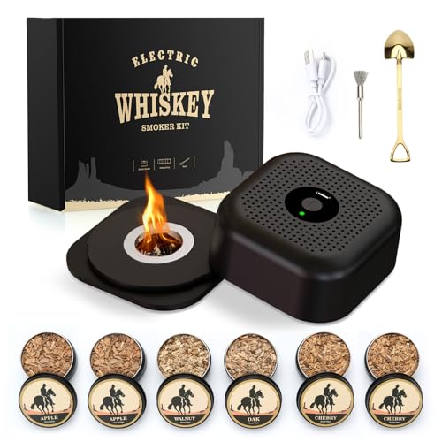 Electric Cocktail Smoker kit with 6 Wood Chips, Rechargeable Whiskey Smoker Kit Built in Lighter, Old Fashioned Drink Smoking Kit for Bourbon, Mens Gifts for Men, Dad, Husband, Boyfriends